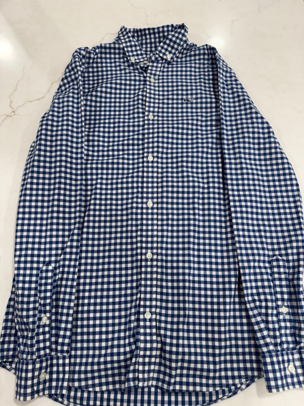 Boys Vineyard Vines Navy and White Gingham Button-Down Shirt, like new